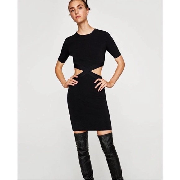 Zara Black Side Cut Out Bodycon Mini Dress - Picture 12 of 12